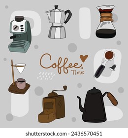 Hand drawn coffee design icon set. Vector illustration.