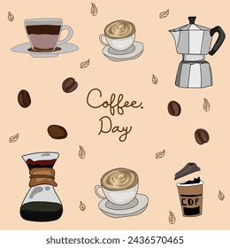Hand drawn coffee design icon set. Vector illustration.