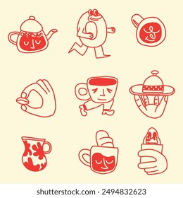 hand drawn coffee doodle character illustration