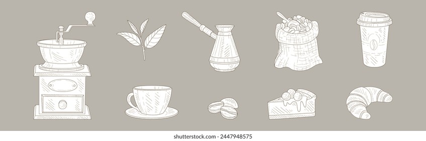 Hand Drawn Coffee Drink Element and Object Vector Set