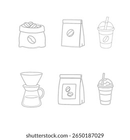 Conjunto de vetor de bebida de café desenhado à mão. Uma coleção com curadoria de ilustrações de café desenhadas à mão. Conjunto moderno de vetor de café com várias bebidas. Conjunto de vetor de café desenhado à mão minimalista.