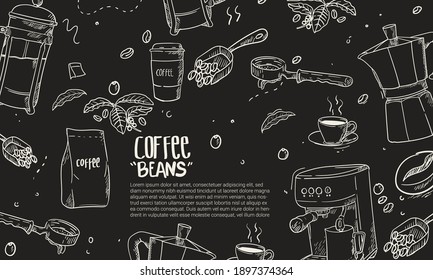 Hand drawn Coffee equipment composition background