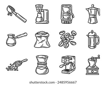 Hand Drawn Coffee Equipment No Color Set