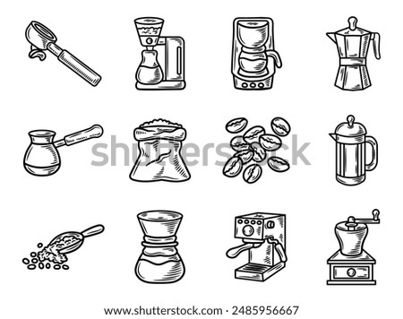 Hand Drawn Coffee Equipment No Color Set