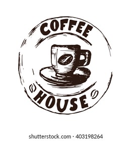 Hand Drawn Coffee Espresso Vector Illustration. Coffee Espresso Vintage Logo.