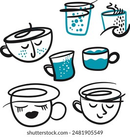 Hand drawn coffee face collection