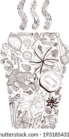 Hand Drawn Coffee to Go with Culinary Symbols 