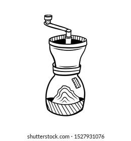 Hand drawn coffee grinder isolated on a white. Sketch. Coffee concept. Vector illustration.