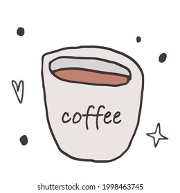 Icono de café dibujado a mano aislado en fondo blanco. Comida y bebidas. Imagen vectorial de la taza de café. Copa de café.