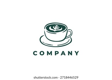 Logotipo dibujado a mano del icono del café con la decoración del latte