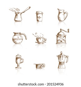 Hand drawn coffee icon set. Vector