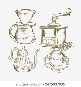 hand drawn coffee icons element vector