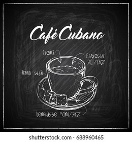 Dibujo de café a mano en un fondo de pizarra. Colección vectorial.