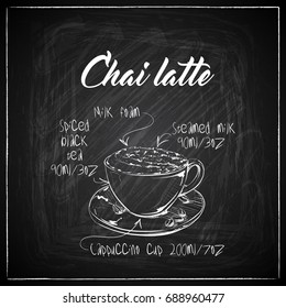 Hand drawn coffee illustration on a chalkboard background. Vector collection.