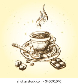Hand drawn coffee illustration. Vector card.