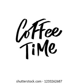 Hand drawn coffee lettering coffee time for print, overlay, sticker. Modern calligraphy slogan for cafe, coffee shop.