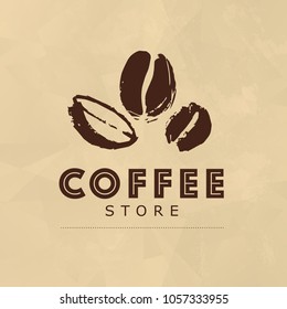 hand drawn coffee logo design elements isolated on paper textured background. Coffee shop craft emblem, company insignia template, banner, print, etc.