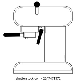 Handgezeichnete Kaffeemaschine. Die Ausstattung für die Kaffeezubereitung in der Küche und im Café. Doodle-Stil. Vektorgrafik