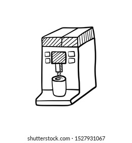 Hand drawn coffee machine isolated on a white. Sketch. Coffee concept. Vector illustration.