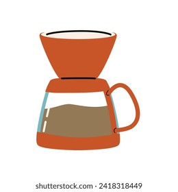 Hand drawn coffee maker in red color. Vector illustration isolated. Cartoon style. 