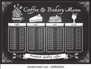 Hand drawn coffee menu on chalkboard design template.