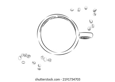 Hand drawn coffee mug with the coffee beans. Good for any project.
