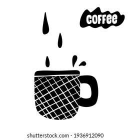 
Hand drawn coffee mug with droplets falling in