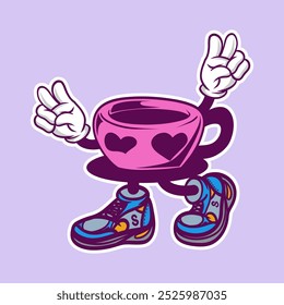 Hand drawn coffee mug mascot cartoon illustration