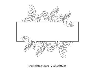 Hand Drawn Coffee Plant Frame with Berries and Leaves outline style