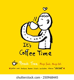 Hand drawn coffee poster illustration - vector
