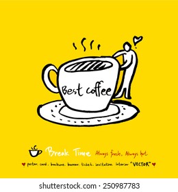 Hand drawn coffee poster illustration - vector