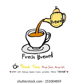Hand drawn coffee poster illustration - vector
