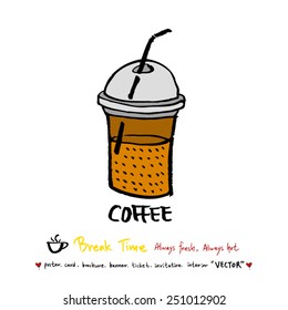 Hand drawn coffee poster illustration - vector