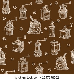 Hand drawn coffee seamless pattern. Coffee sketch.