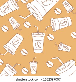 hand drawn coffee seamless pattern.