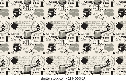 Patrón sin soldadura del café dibujado a mano con fondo vector de letras 