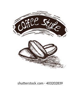 Hand Drawn Coffee Seed Vector Illustration. Coffee Seed Vintage Logo.