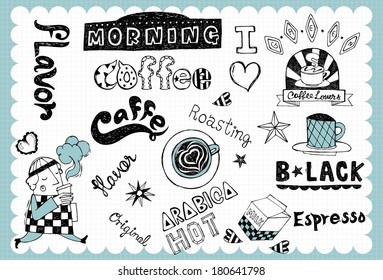 Hand drawn coffee set A 