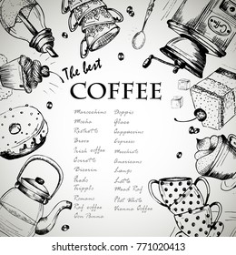 Hand drawn coffee set