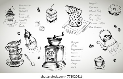 Hand drawn coffee set