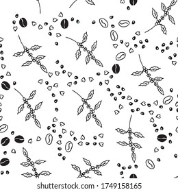 Hand drawn coffee set sketch  illustration. Menu design for cafe, restaurant, coffee shop, doodle style. Seamless pattern. Repeated texture for wrapping paper.