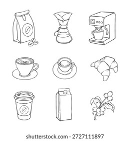 Handgezeichnete Coffee Shop Element Vektorgrafik. Geeignet für Coffee Shop Menü Poster.