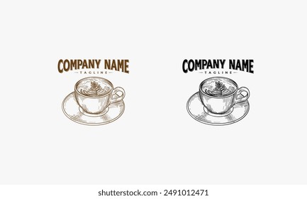 Vector de diseño de logotipo de cafetería dibujado a mano. Logo de Coffee. Logo de taza de café