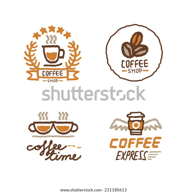 Hand Drawn Coffee Shop Logo Set Stock Vector (Royalty Free) 231180613