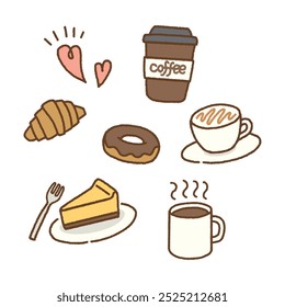 Hand drawn Coffee and sweets icons set