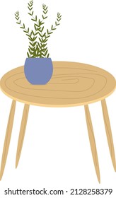 Mesa de café dibujada a mano con planta de la casa verde. Mesa del salón con decoración de planta sobre fondo blanco. Ilustración de diseño interior escandinavo, decoración moderna y elegante. 