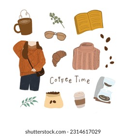 hand drawn coffee time element doodle illustration