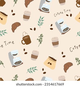 hand drawn coffee time element doodle seamless pattern