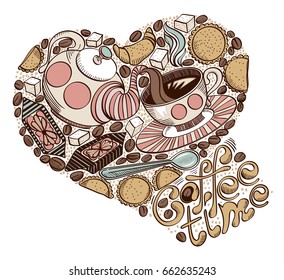 Hand drawn Coffee time illustration.