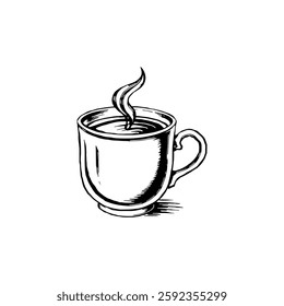 Hand drawn coffee vintage illustration. Engraving style black and white on white backgrounds. Vector